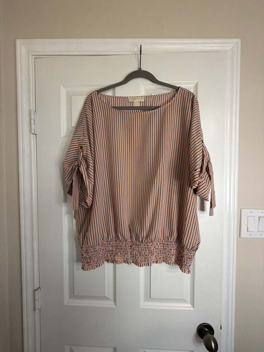 MICHAEL Michael Kors Striped Smocked Hem Blouse Size 2X